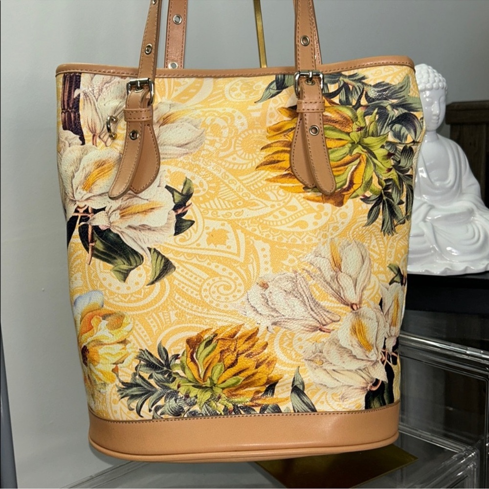 Sharif 1827 Floral Tote Exotic Leopard Lining Boho Chic Maximalist EUC w/Dusty